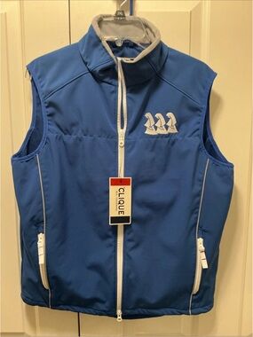 Clique Trademark Zip Vest Blue w/Trim Mock Neck Size S Unknown Logo NWTs.